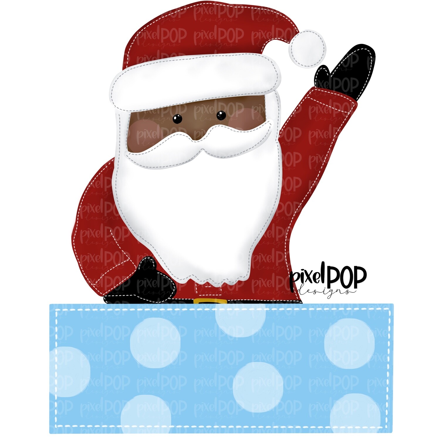 Santa Claus Dark Skin Waving with Name Plate PNG | Christmas | Santa | Santa Art | Christmas | Digital Download | Printable Artwork | Art