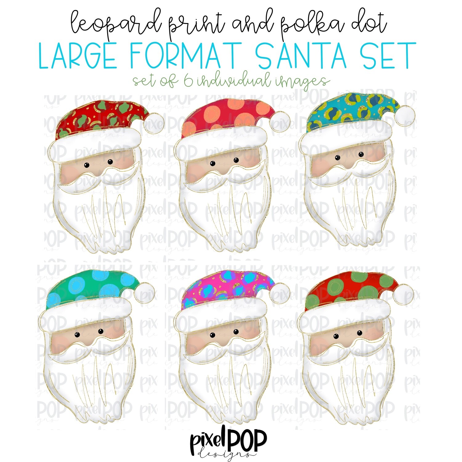Santa Face Six Piece PNG Set  | Santa Claus | Christmas Sublimation | Hand Painted | Sublimation | Digital Download | Printable Artwork