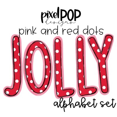 Jolly Pink and Red Dots Alphabet Letter Set | Alphapack Font | Watercolor | PNG | Sublimation Doodle Letter | Font Set | Transfer Letters