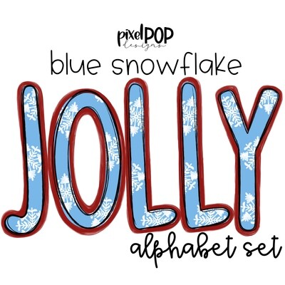 Jolly Blue Snowflake Alphabet Letter Set | Alphapack Font | Watercolor | PNG | Sublimation Doodle Letter | Font Set | Transfer Letters
