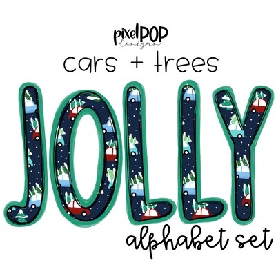 Jolly Cars and Trees Alphabet Letter Set | Alphapack Font | Watercolor | PNG | Sublimation Doodle Letter | Font Set | Transfer Letters