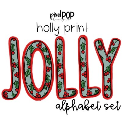 Jolly Holly Alphabet Letter Set | Alphapack Font | Watercolor | PNG | Sublimation Doodle Letter | Font Set | Transfer Letters