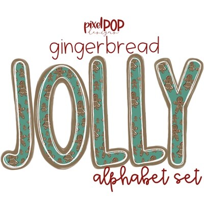 Jolly Gingerbread Alphabet Letter Set | Alphapack Font | Watercolor | PNG | Sublimation Doodle Letter | Font Set | Transfer Letters