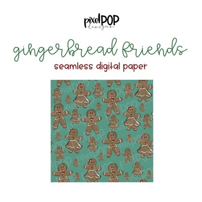 Gingerbread Friends Seamless Digital Paper PNG | Christmas Art | Gingerbread | Sublimation | Digital Download | Digital Scrapbooking Paper