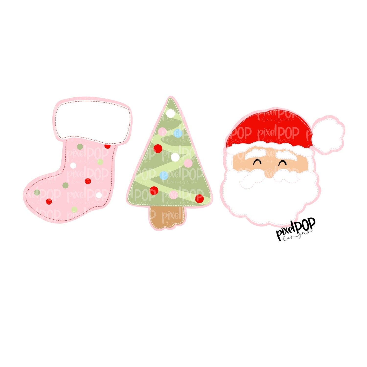 Stocking Christmas Tree and Santa Pink Trio PNG | Christmas Art | Digital Christmas Design | Digital Download | Printable Artwork | Art