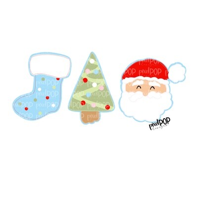 Stocking Christmas Tree and Santa Blue Trio PNG | Christmas Art | Digital Christmas Design | Digital Download | Printable Artwork | Art