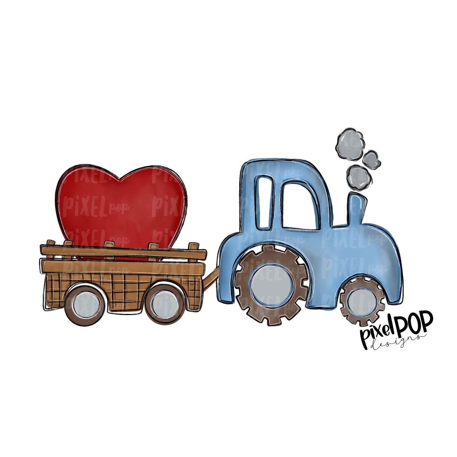 Blue Tractor Wagon Trailer Valentine Heart PNG | Boy Monoagram Art | Tractor Digital | Country Digital Download | Printable Art | Clip Art
