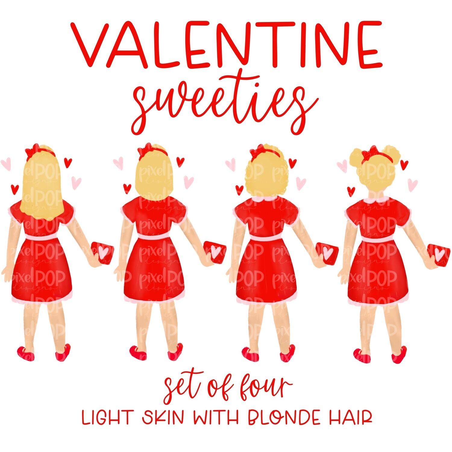 Valentine Sweeties Fair Skin Blonde Hair Girl Figures PNG | Valentines Day | Family Ornament | Family Portrait | Digital Portrait | Art