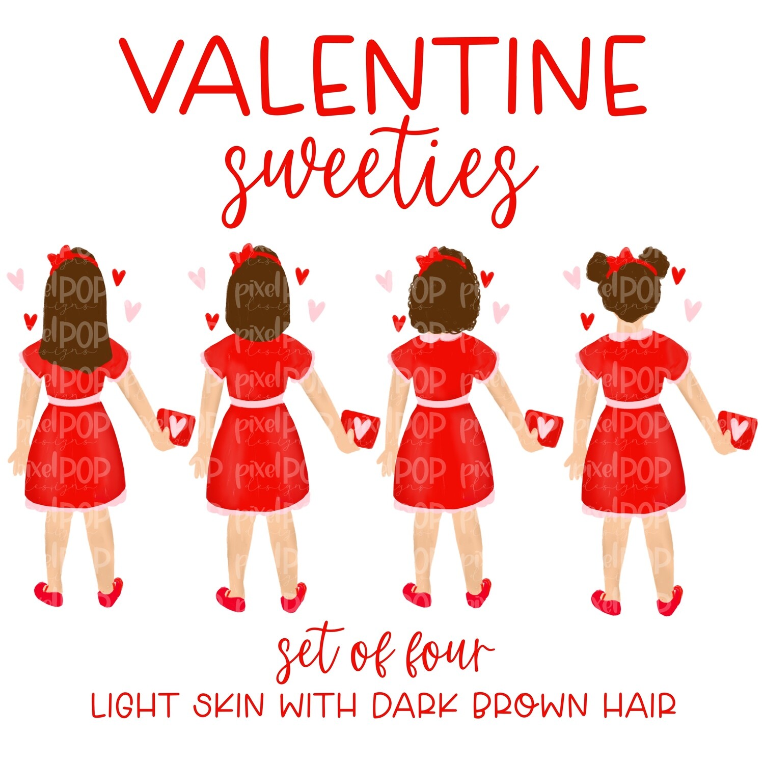 Valentine Sweeties Fair Skin Brown Hair Girl Figures PNG | Valentines Day | Family Ornament | Family Portrait | Digital Portrait | Art