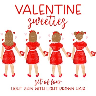 Valentine Sweeties Dark Skin Light Brown Hair Girl Figures PNG | Valentines Day | Family Ornament | Family Portrait | Digital Portrait | Art