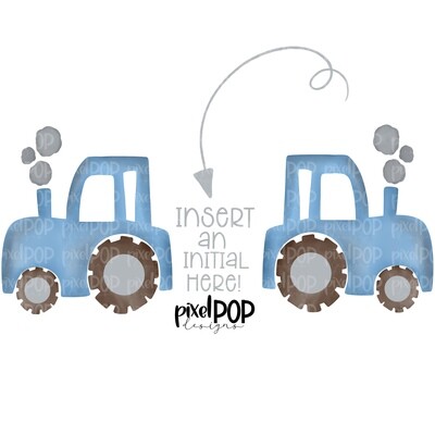 Blue Tractors Digital Monogram Initial Frame PNG | Boy Monoagram Art | Tractor Digital | Country Digital Download | Printable Art | Clip Art