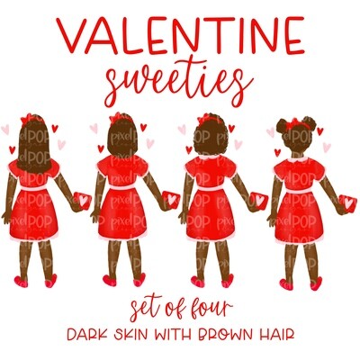Valentine Sweeties Dark Skin Brown Hair Girl Figures PNG | Valentines Day | Family Ornament | Family Portrait | Digital Portrait | Art