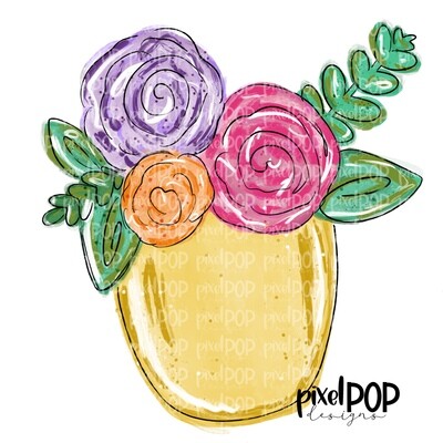 Flower in Yellow Pot PNG | Painted Flowers | Spring Flower Sublimation Design | Heat Transfer PNG | Digital Download | Printable Art