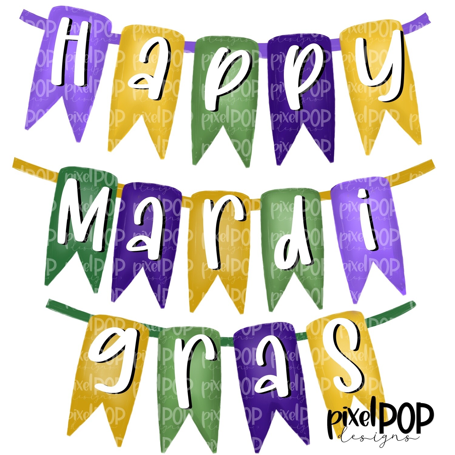 Happy Mardi Gras Banners PNG | Fat Tuesday New Orleans Art | Hand Painted Design | Mardi Gras Parade Design | Digital Download | Clip Art