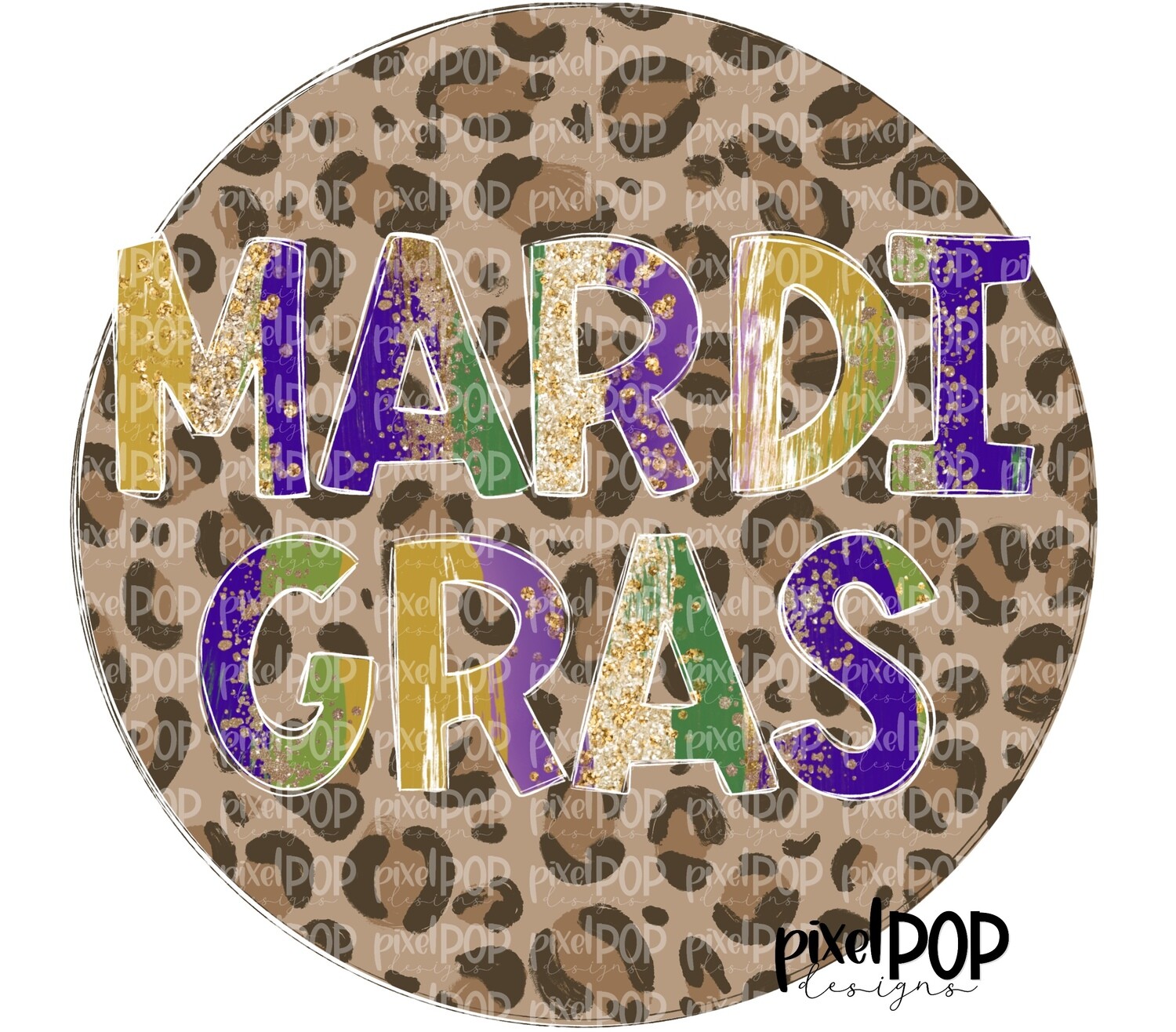 Mardi Gras Circle Bold Leopard Print PNG | Fat Tuesday New Orleans Art | Hand Painted | Mardi Gras Design | Digital Download | Clip Art