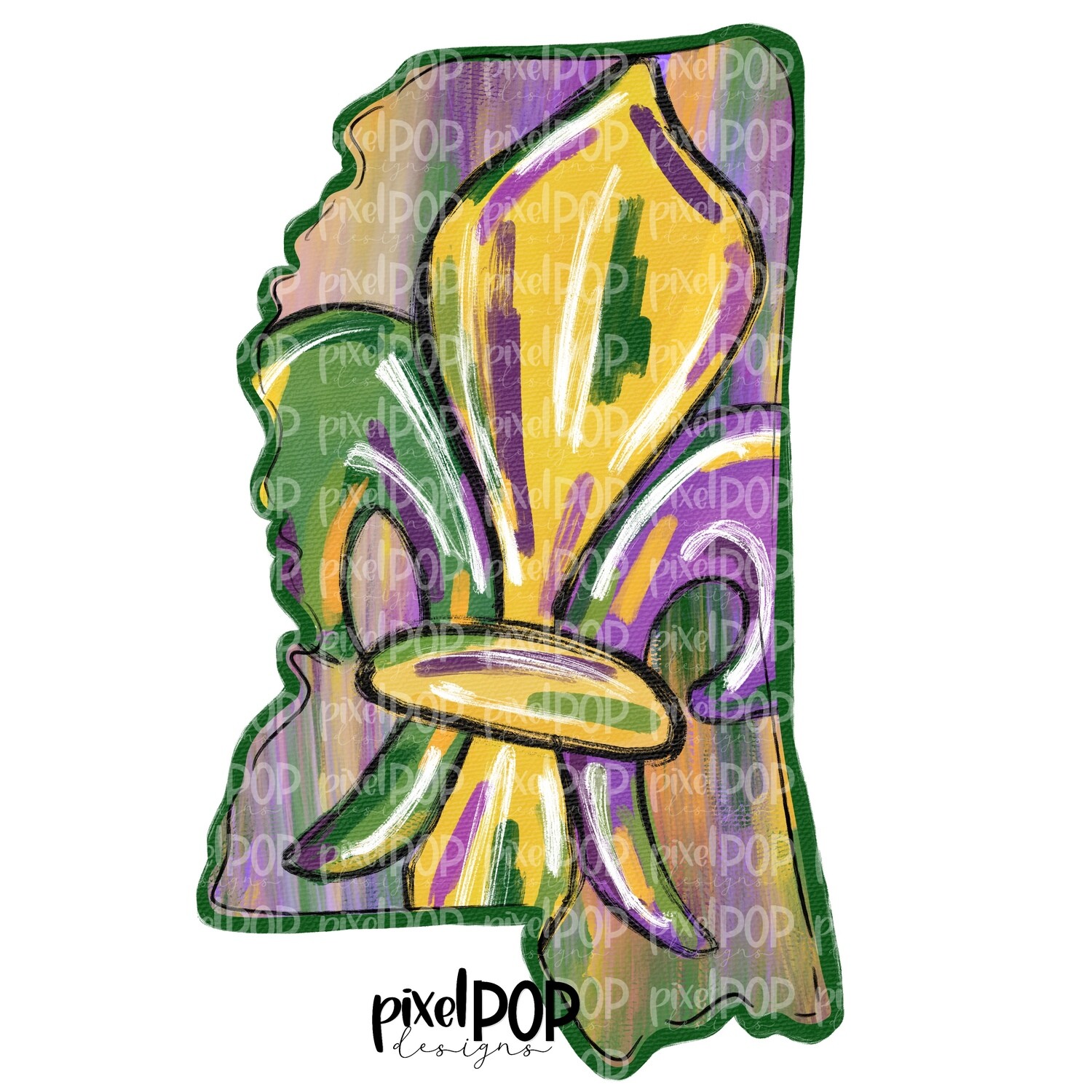 Mississippi State Mardi Gras Fleur de Lis Acrylic on Canvas PNG | Mardi Gras Fleur de Lis | Hand Painted | Mardi Gras | Digital Art Download