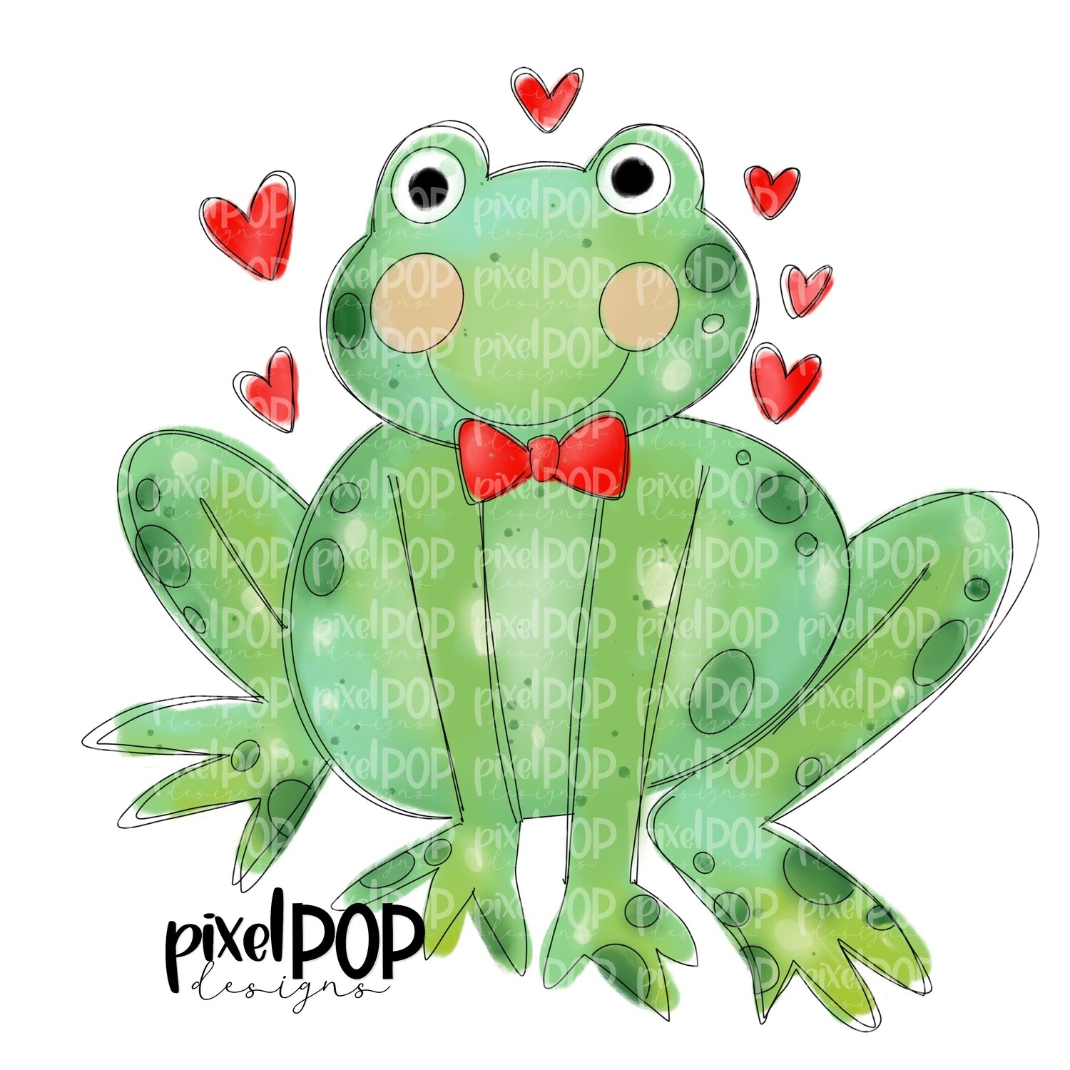Precious Boy Frog Valentine PNG | Frog Hearts Art | Hand Painted | Reptile Art | Animal Art | Frog Clip Art | Frog Digital | Animal Art