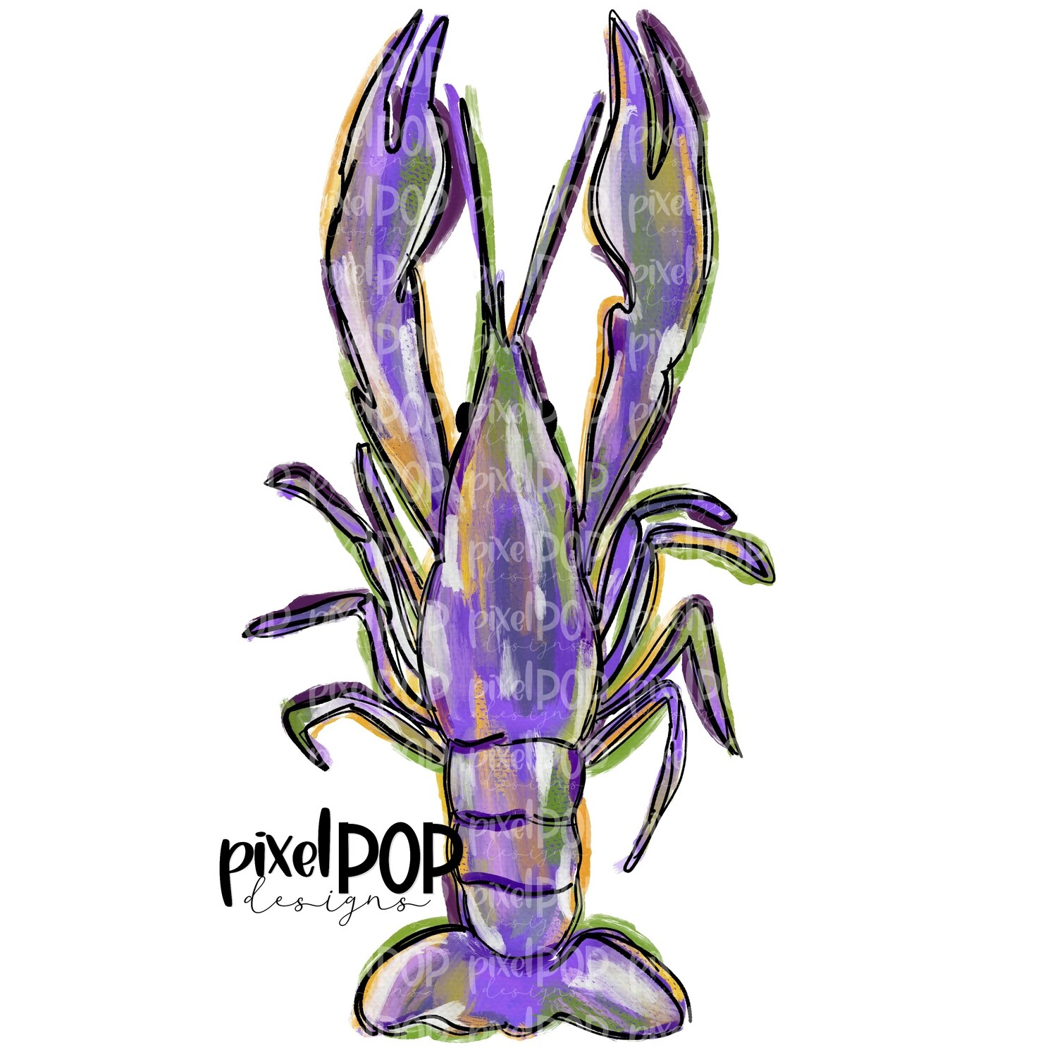 Crawfish Acrylic on Canvas Purple PNG | Louisiana Food New Orleans | Hand Painted Design | Mardi Gras Design | Digital Download | Clip Art
