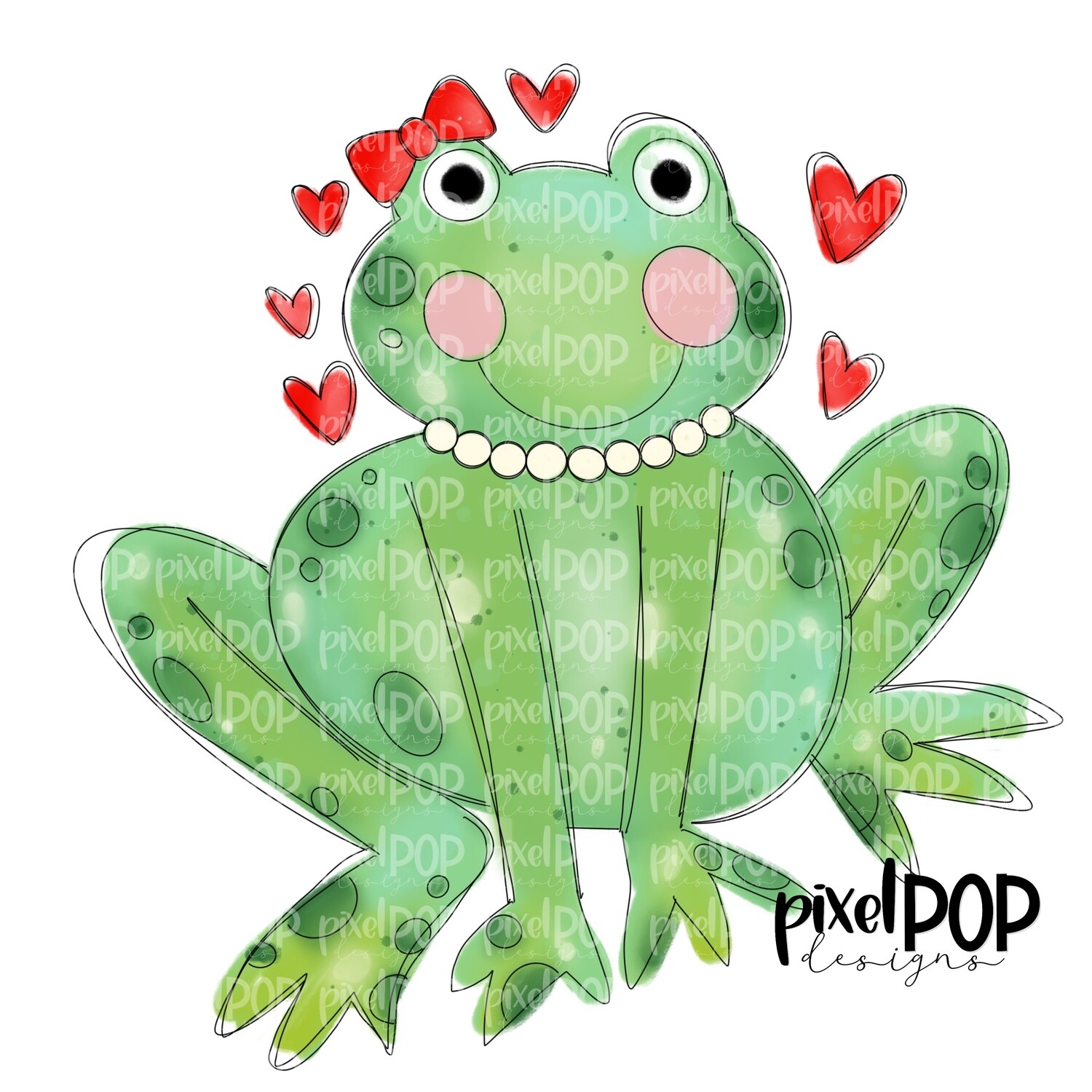 Precious Girl Frog Valentine PNG | Frog Hearts Art | Hand Painted | Reptile Art | Animal Art | Frog Clip Art | Frog Digital | Animal Art