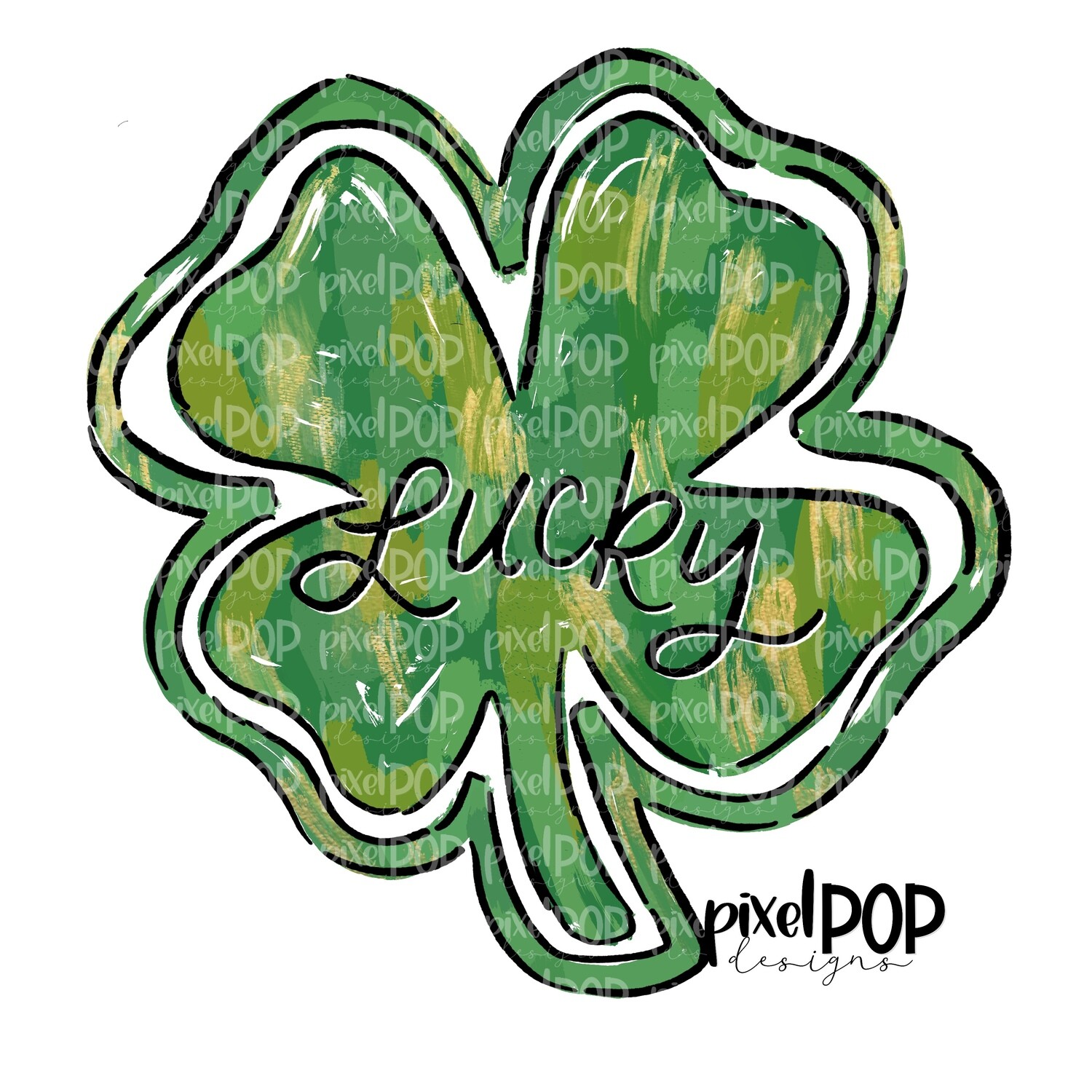 Lucky Four Leaf Clover Gold Saint Patrick's Day PNG | Clover Art | Hand Painted Art | Digital Download | Printable | St. Paddy's Day