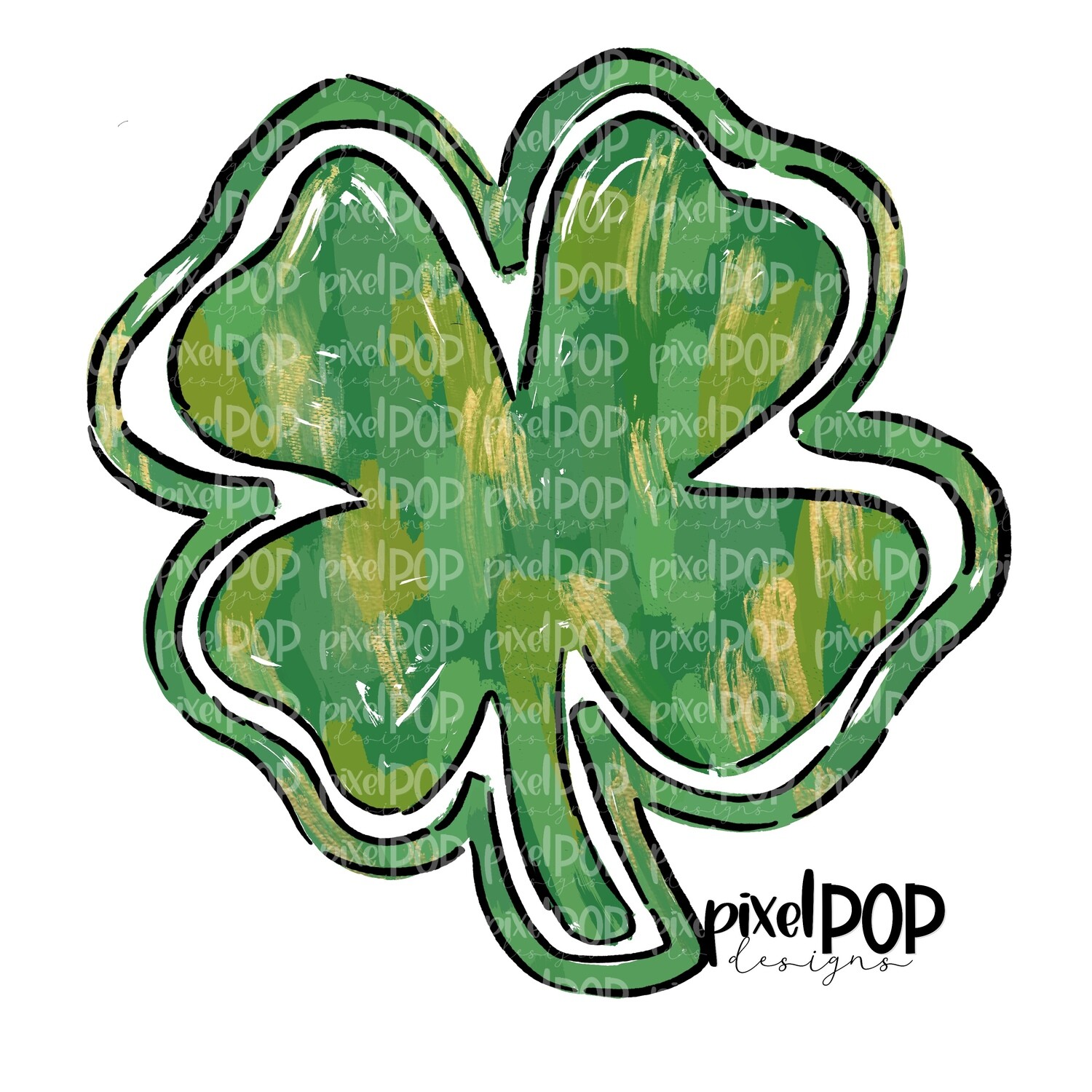 Four Leaf Clover Gold Saint Patrick's Day PNG | Clover Art | Hand Painted Art | Digital Download | Printable | St. Paddy's Day