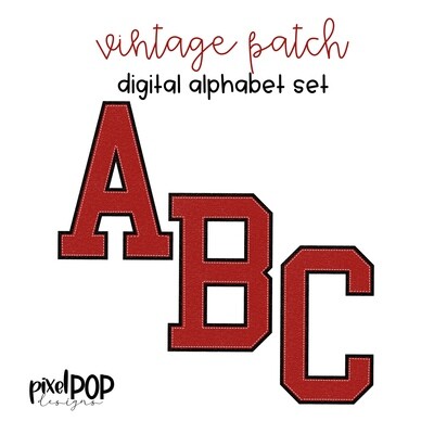 Vintage Patch Digital Alphabet PNG Letter Set Red and Black | Alphapack | Digital Alphabet | Font | Letterman Varsity Patch