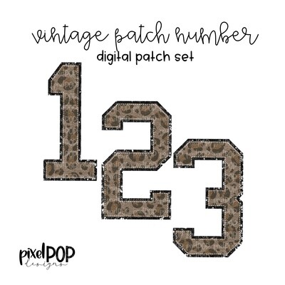 Vintage Patch Digital Numbers PNG Set Leopard and Black Glitter | Alphapack | Digital Alphabet | Font Set | Letterman Varsity Patch