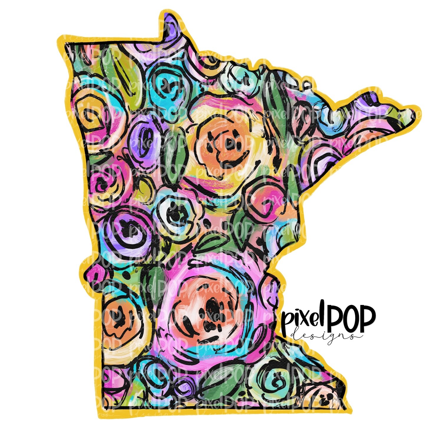 State of Minnesota Shape on Floral Acrylic Canvas Digital PNG | Minnesota MN | Home State | Heat Transfer | Digital | Floral State Shape
