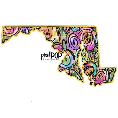 State of Maryland Shape on Floral Acrylic Canvas Digital PNG | Maryland | Home State | Heat Transfer | Digital | Floral State Shape