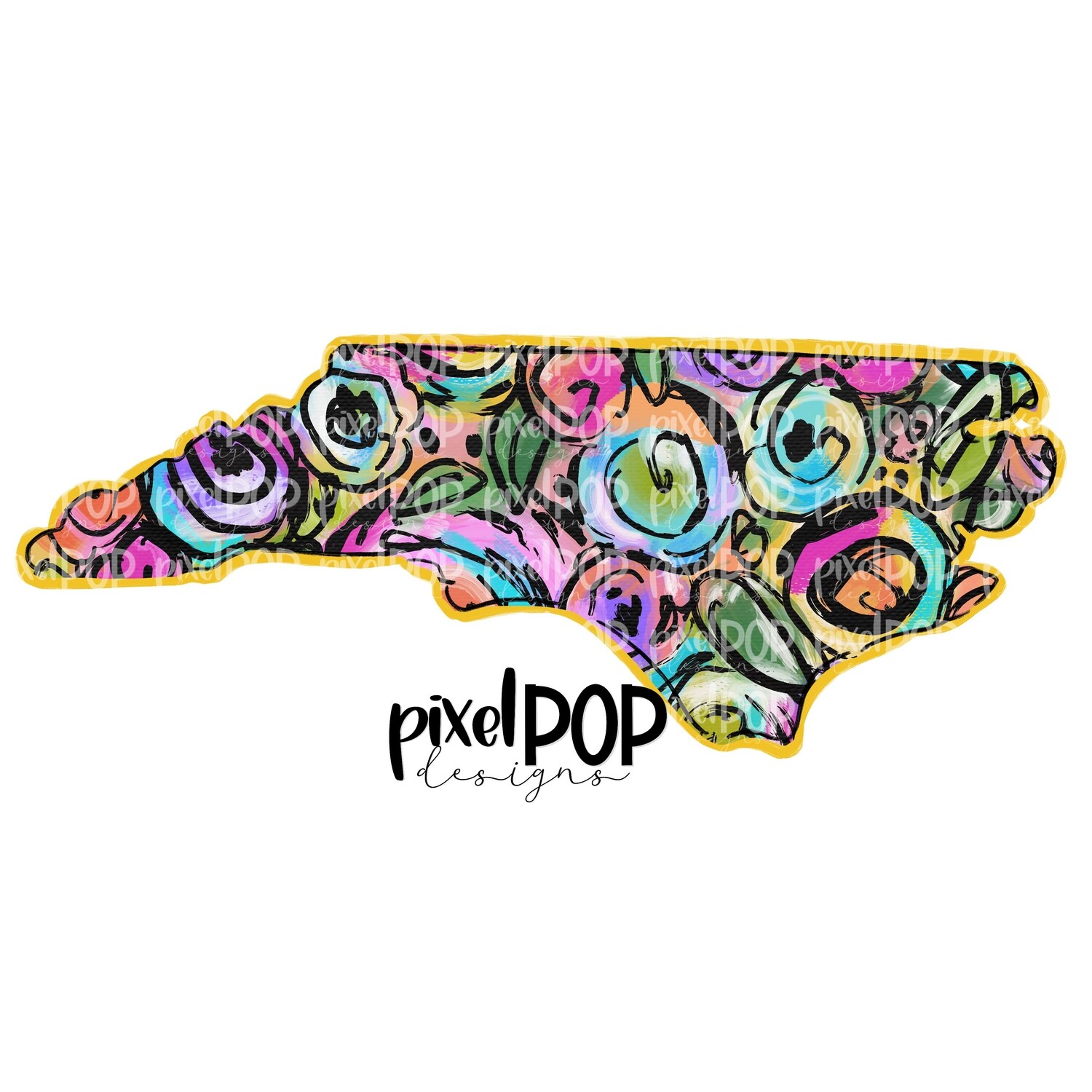 State of North Carolina Shape on Floral Acrylic Canvas Digital PNG | NC | Home State | Heat Transfer | Digital | Floral State Shape