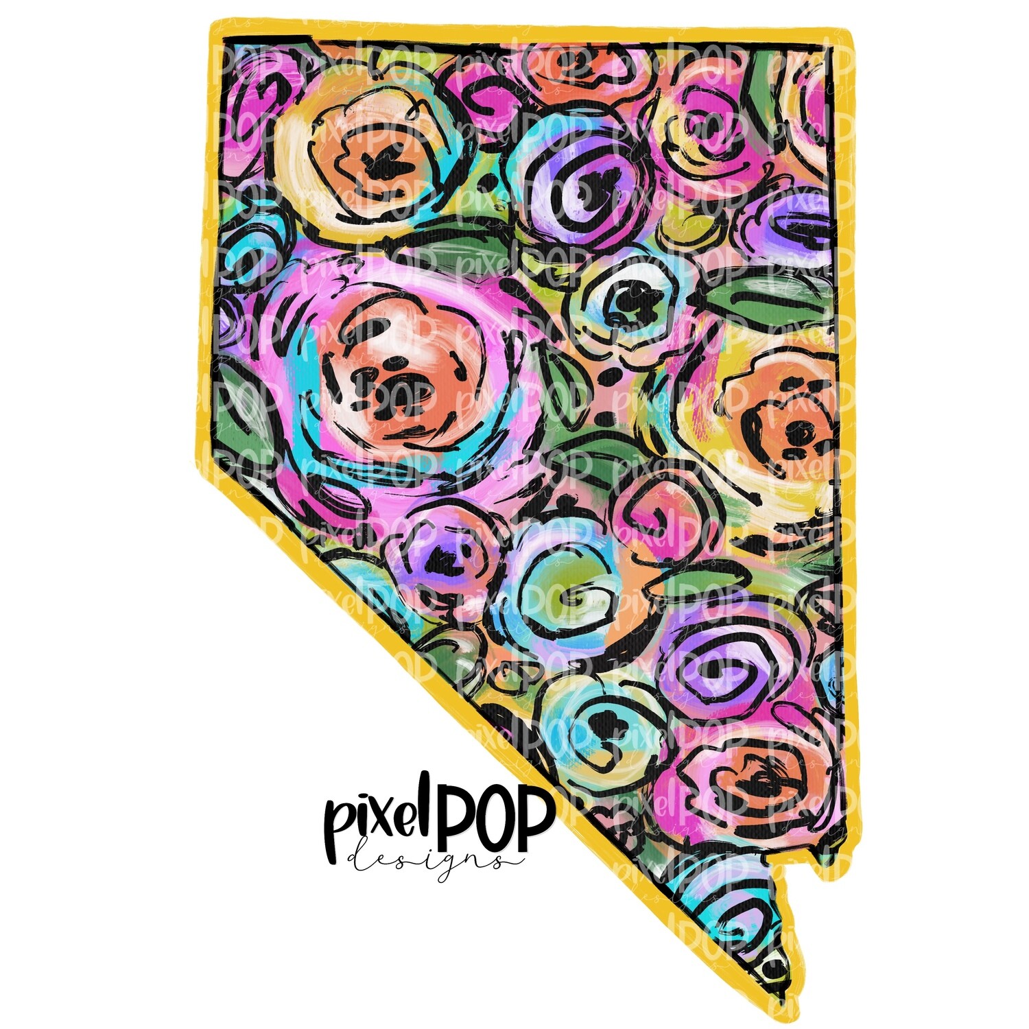 State of Nevada Shape on Floral Acrylic Canvas Digital PNG | Nevada NV | Home State | Heat Transfer | Digital | Floral State Shape