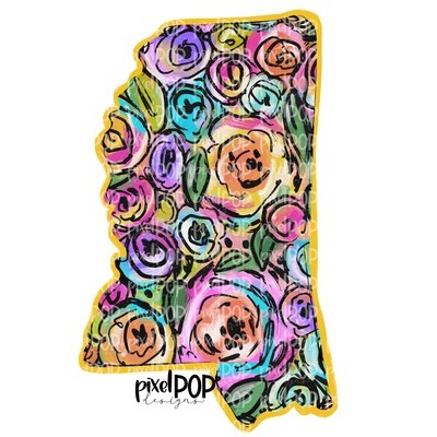 State of Mississippi Shape on Floral Acrylic Canvas Digital PNG | Mississippi | Home State | Heat Transfer | Digital | Floral State Shape
