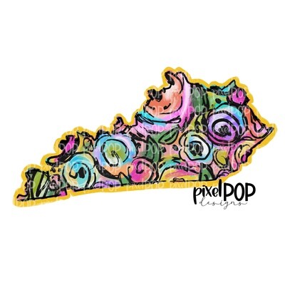 State of Kentucky Shape on Floral Acrylic Canvas Digital PNG | Kentucky KY | Home State | Heat Transfer | Digital | Floral State Shape