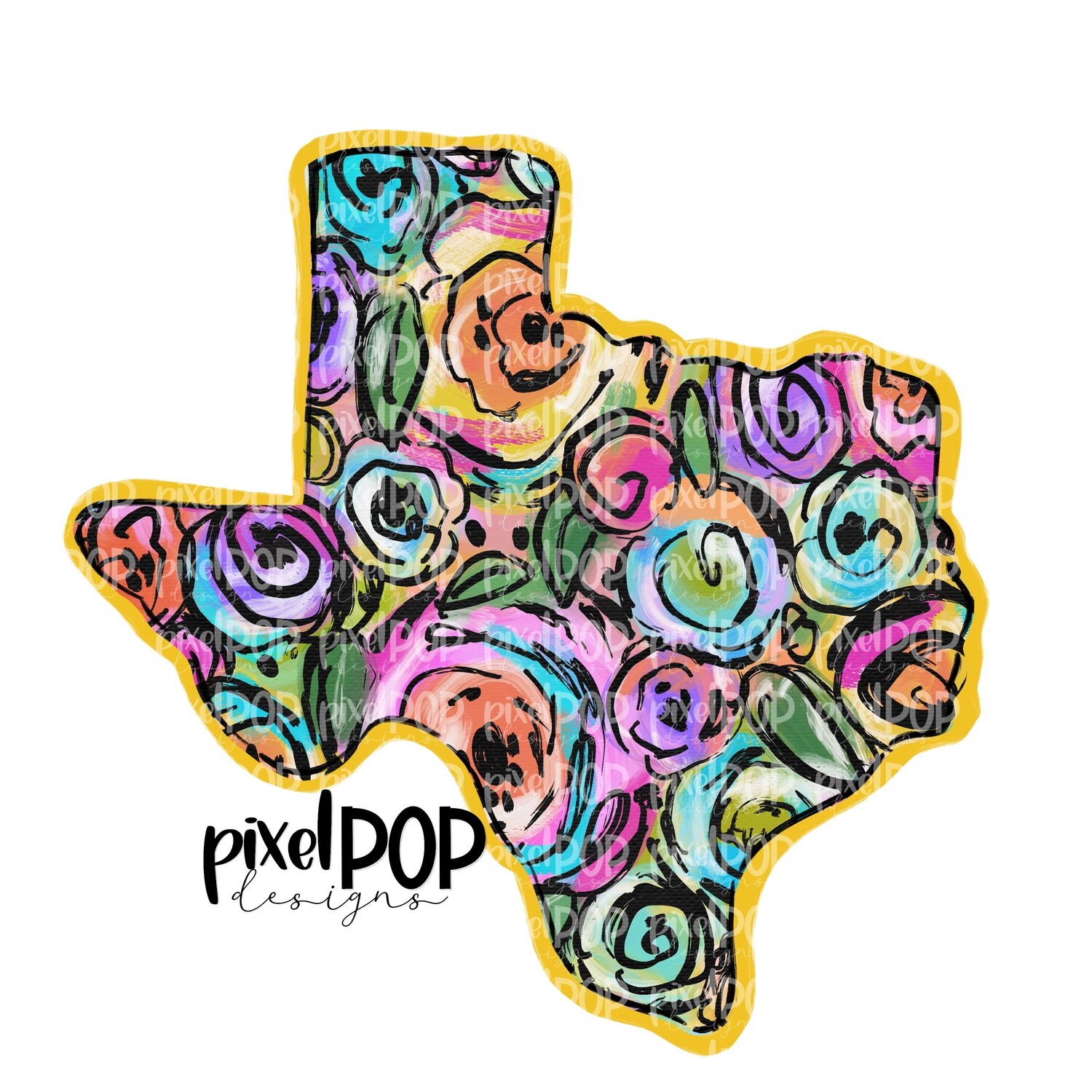 State of Texas Shape on Floral Acrylic Canvas Digital PNG | Texas TX | Home State | Heat Transfer | Digital | Floral State Shape