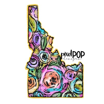 State of Idaho Shape on Floral Acrylic Canvas Digital PNG | Idaho | Home State | Heat Transfer | Digital | Floral State Shape