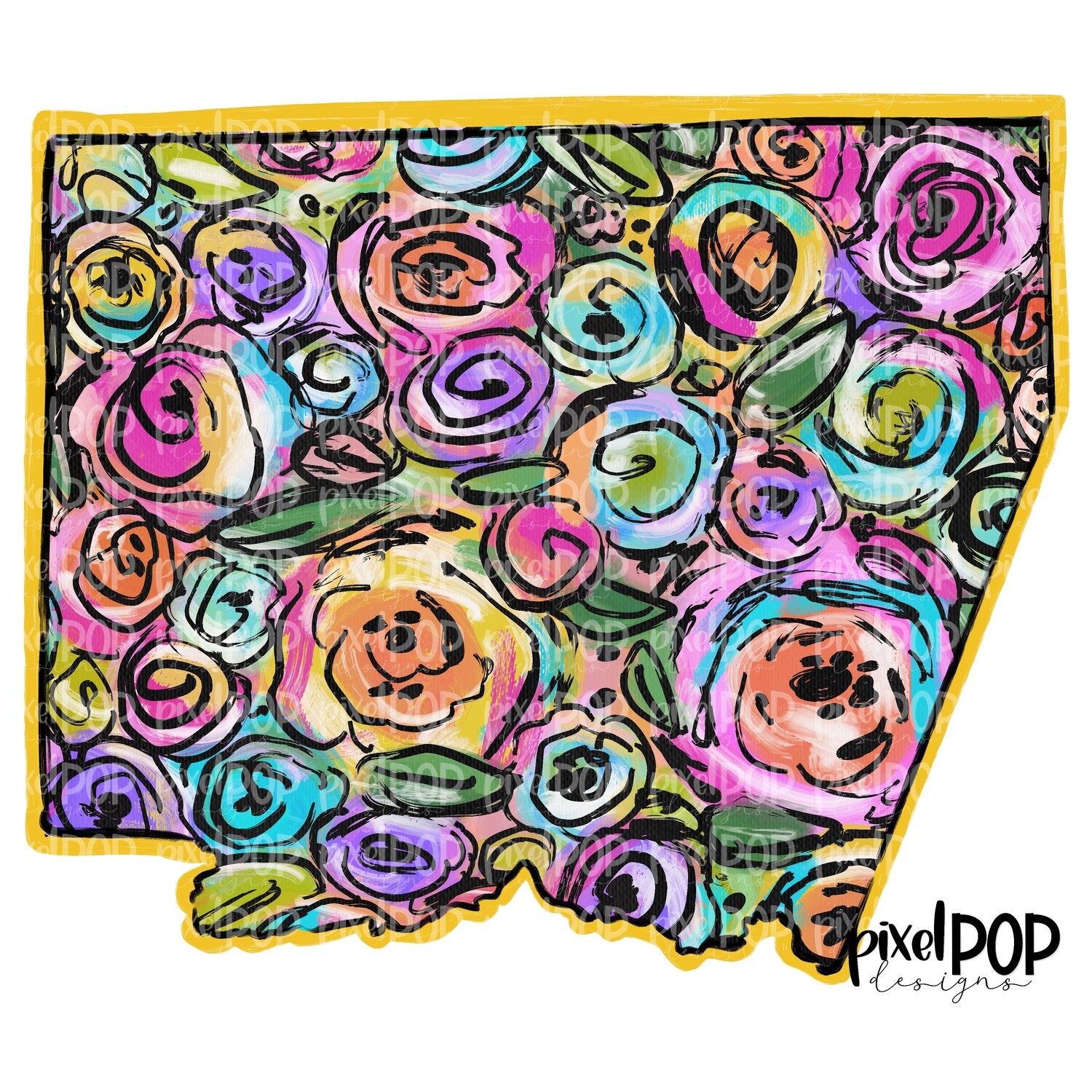 State of Arizona Shape on Floral Acrylic Canvas Digital PNG | Arizona | Home State | Heat Transfer | Digital | Floral State Shape
