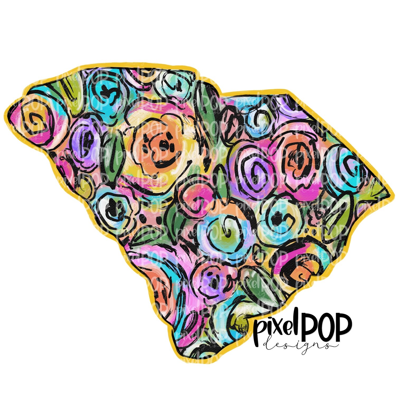 State of South Carolina Shape on Floral Acrylic Canvas Digital PNG | SC | Home State | Heat Transfer | Digital | Floral State Shape