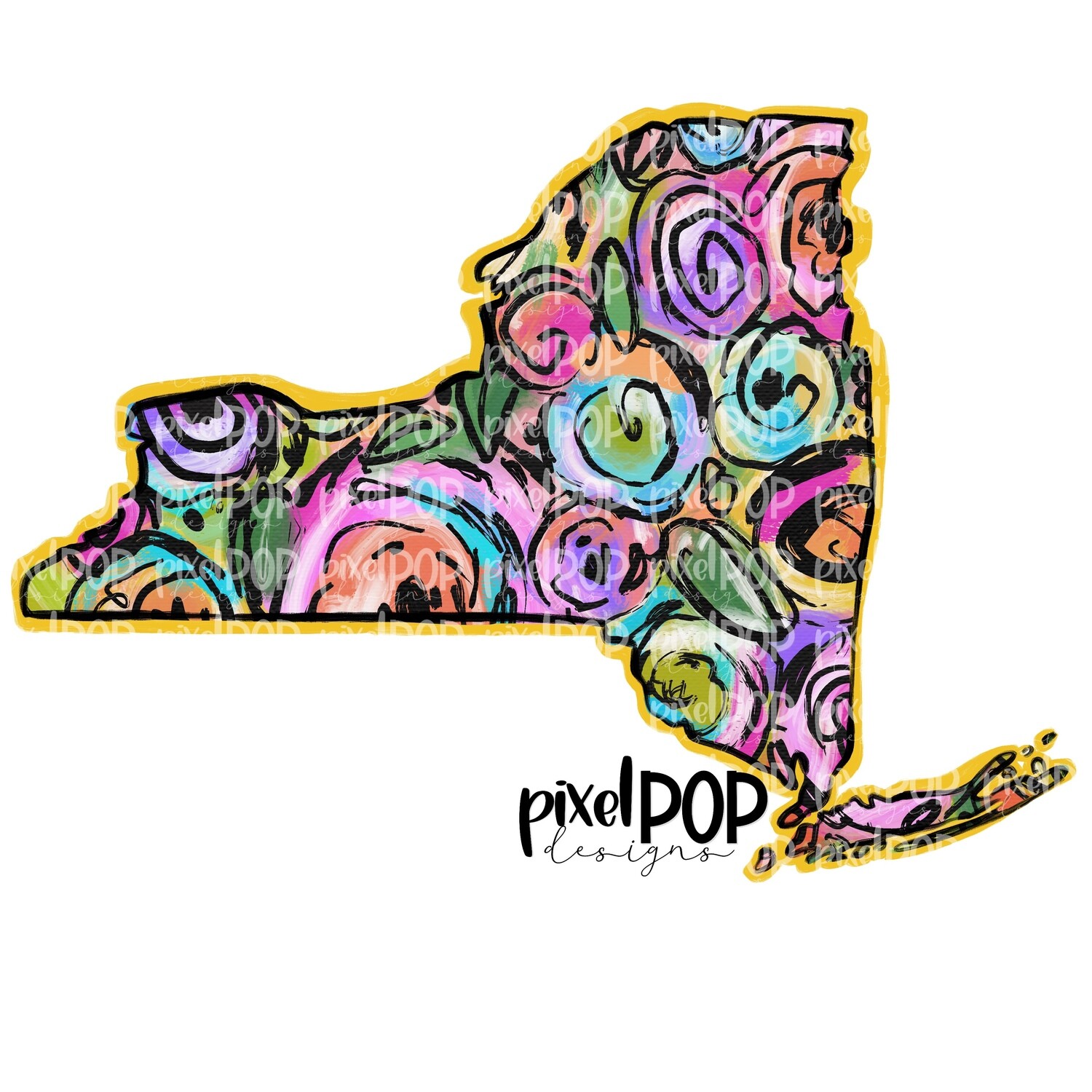 State of New York Shape on Floral Acrylic Canvas Digital PNG | New York NY | Home State | Heat Transfer | Digital | Floral State Shape