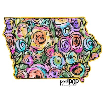 State of Iowa Shape on Floral Acrylic Canvas Digital PNG | Iowa | Home State | Heat Transfer | Digital | Floral State Shape