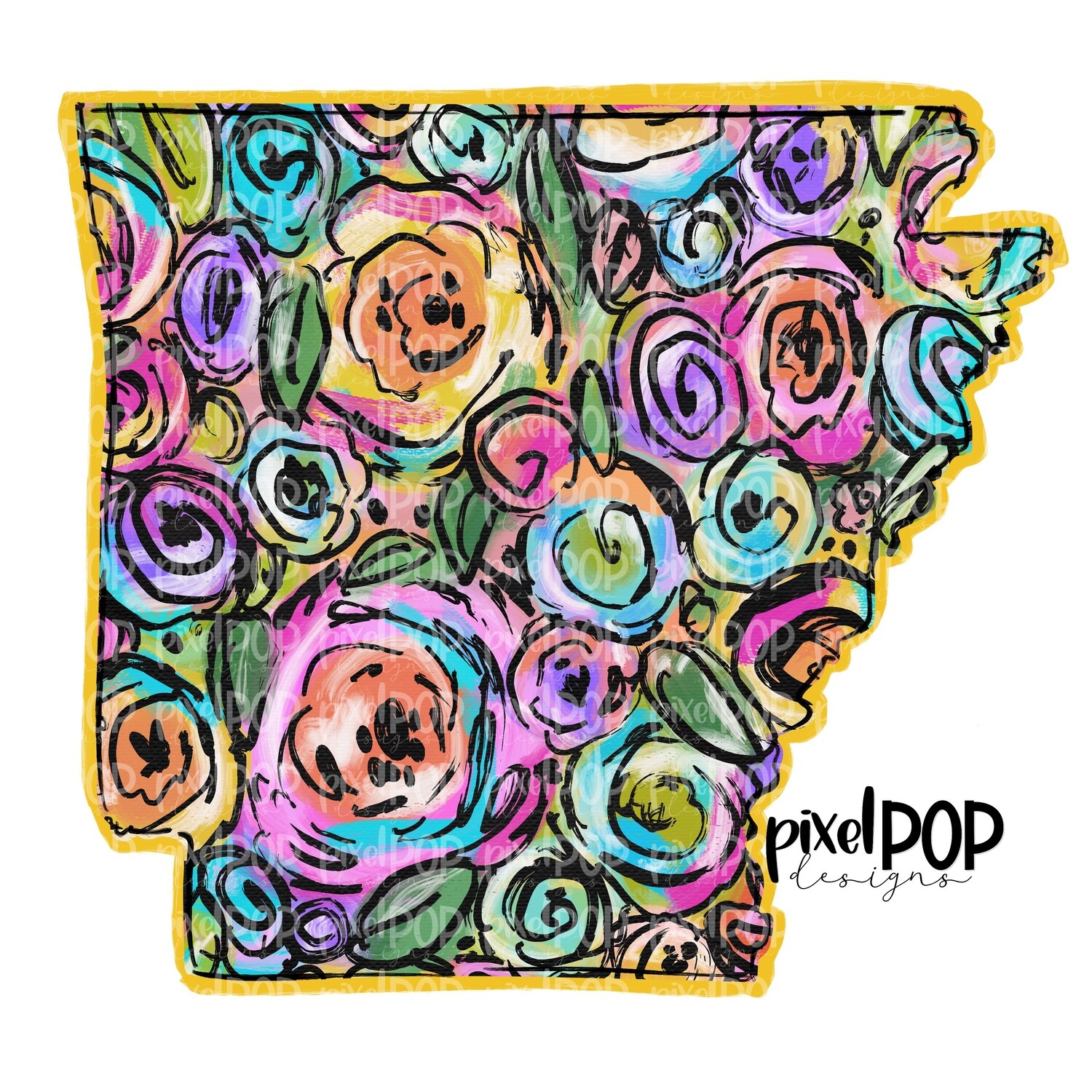 State of Arkansas Shape on Floral Acrylic Canvas Digital PNG | Arkansas | Home State | Heat Transfer | Digital | Floral State Shape