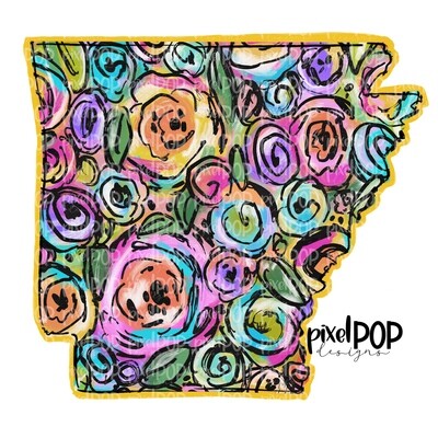 State of Arkansas Shape on Floral Acrylic Canvas Digital PNG | Arkansas | Home State | Heat Transfer | Digital | Floral State Shape