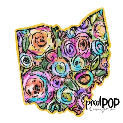 State of Ohio Shape on Floral Acrylic Canvas Digital PNG | Ohio OH | Home State | Heat Transfer | Digital | Floral State Shape