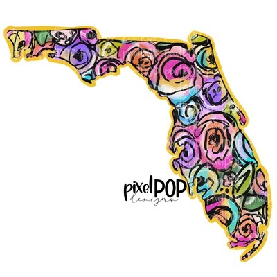 State of Florida Shape on Floral Acrylic Canvas Digital PNG | Florida FL | Home State | Heat Transfer | Digital | Floral State Shape