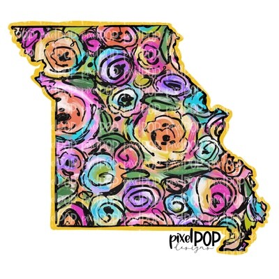 State of Missouri Shape on Floral Acrylic Canvas Digital PNG | Missouri MO | Home State | Heat Transfer | Digital | Floral State Shape