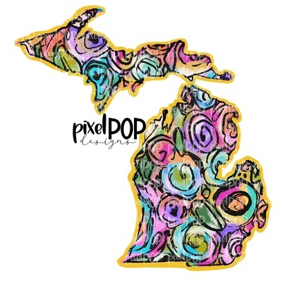 State of Michigan Shape on Floral Acrylic Canvas Digital PNG | Michigan MI | Home State | Heat Transfer | Digital | Floral State Shape