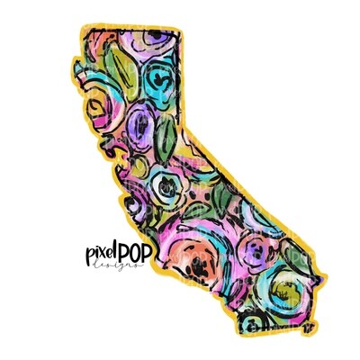State of California Shape on Floral Acrylic Canvas Digital PNG | California CA | Home State | Heat Transfer | Digital | Floral State Shape