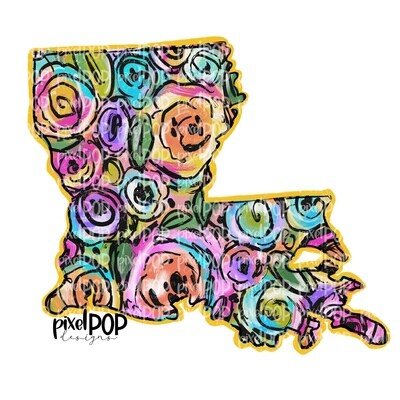 State of Louisiana Shape on Floral Acrylic Canvas Digital PNG | Louisiana | Home State | Heat Transfer | Digital | Floral State Shape