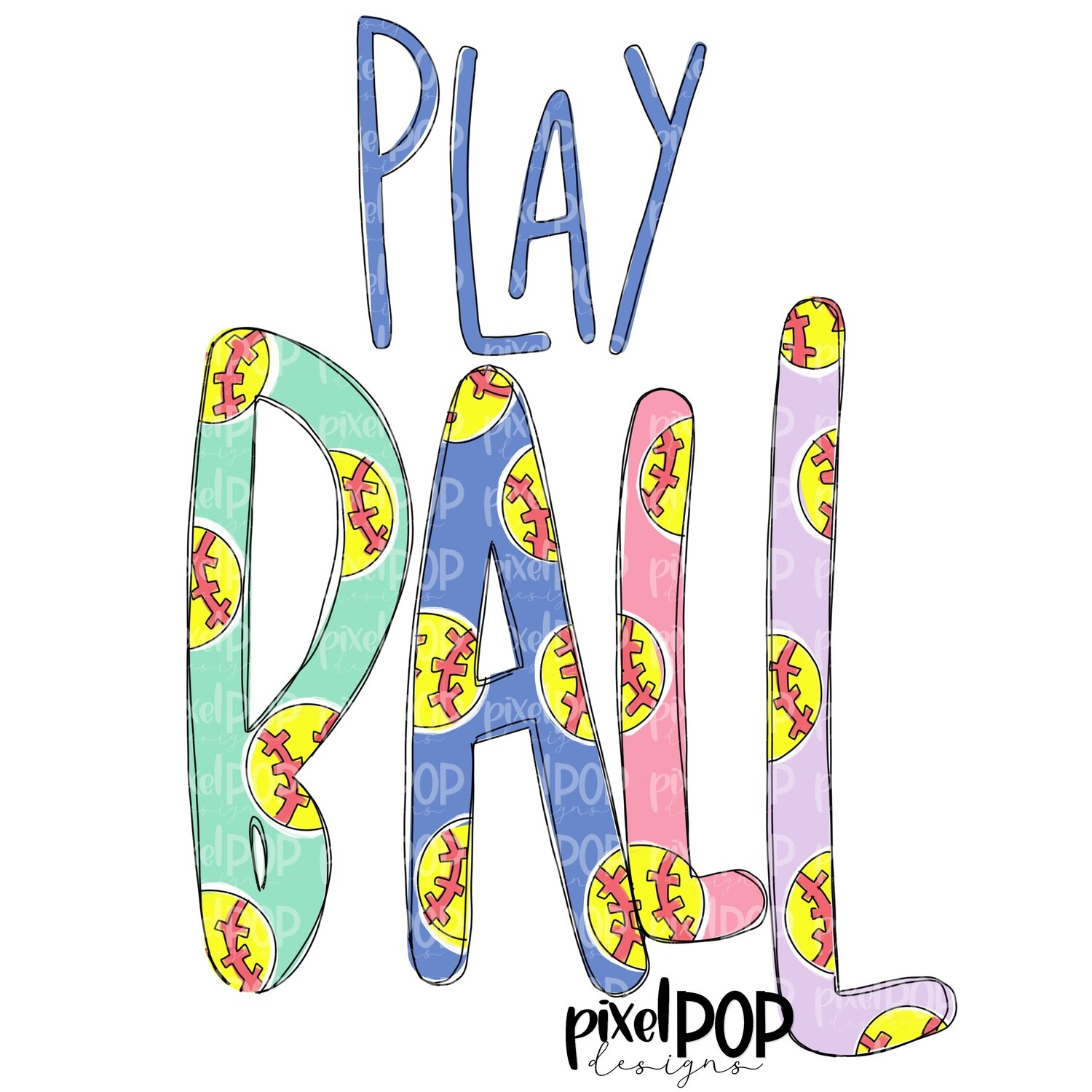 Play Ball Softball PNG Design | Baseball Art | Pastel Softball Design | Sublimation Design | Sublimation | Digital Download | Printable Art