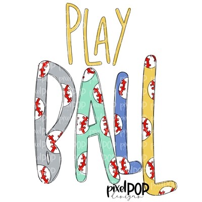 Play Ball Baseball PNG Design | Baseball Art | Pastel Softball Design | Sublimation Design | Sublimation | Digital Download | Printable Art