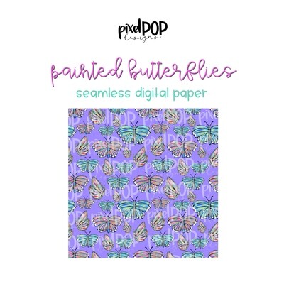 Painted Butterflies Seamless Digital Paper PNG | Floral Art | Hand Painted | Sublimation | Digital Download | Digital Scrapbooking Paper